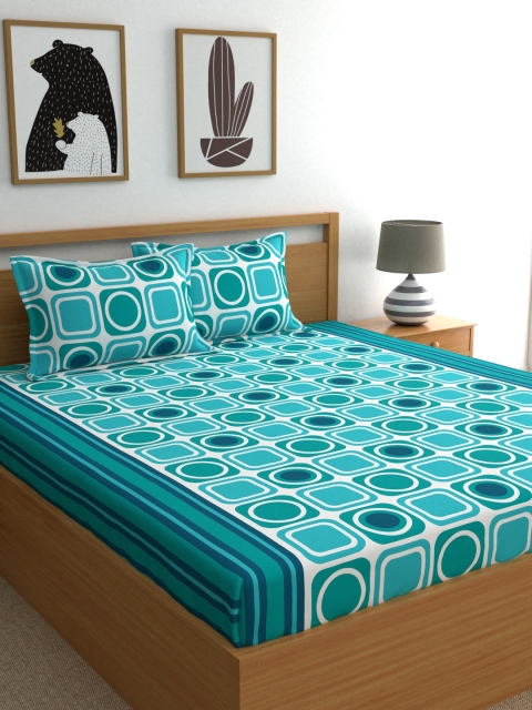

Home Ecstasy Blue Geometric 140 TC Cotton 1 Single Bedsheet with 2 Pillow Covers
