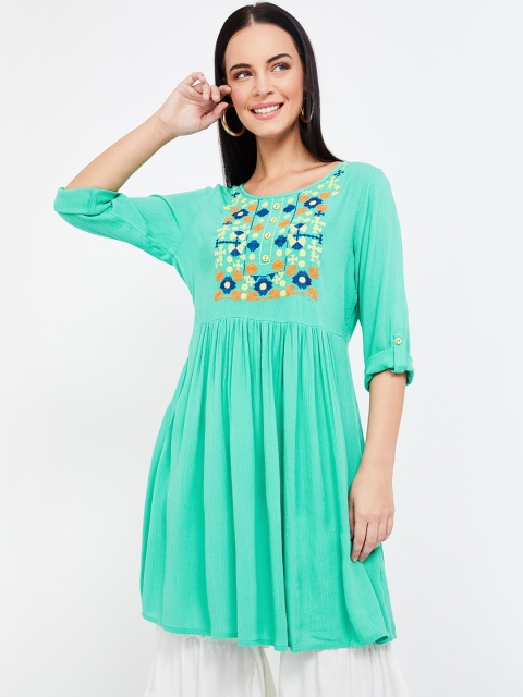 

Colour Me by Melange Women Green Yoke Design A-Line Kurta