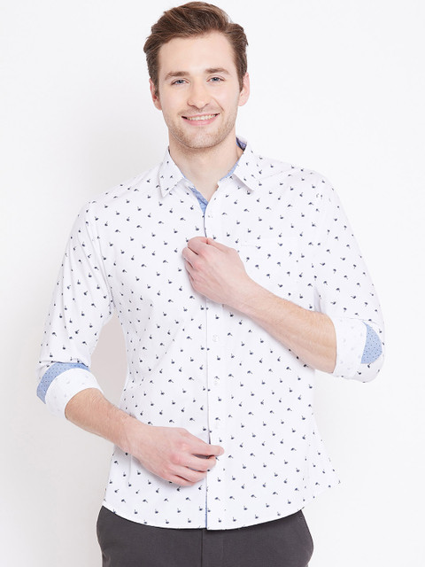 

JUMP USA Men White & Blue Slim Fit Printed Casual Shirt