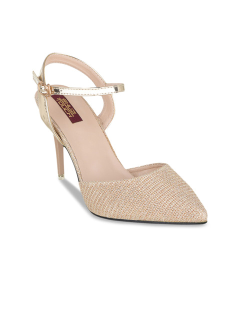 

SHUZ TOUCH Women Gold-Toned Woven Design Heels