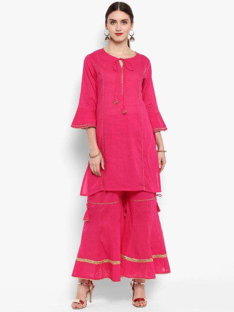 

Bhama Couture Women Pink Solid Kurta with Palazzos