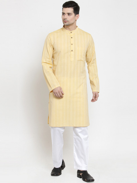 

NEUDIS Men Yellow & White Striped Kurta with Pyjamas