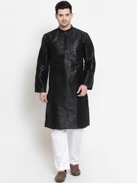 

NEUDIS Men Black & White Woven Design Kurta with Pyjamas