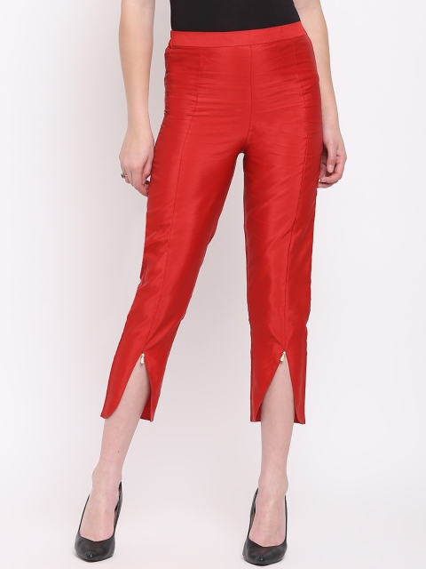 

RIVI Women Red Regular Fit Solid Cigarette Trousers