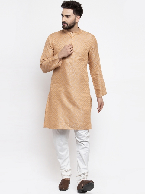 

NEUDIS Men Beige Self Design Kurta with Churidar