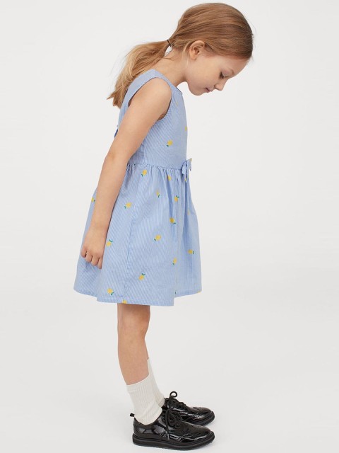 

H&M Girls Blue & White Striped Cotton Dress
