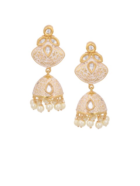 

Tistabene Cream-Coloured & Gold-Plated Enamelled Dome Shaped Jhumkas