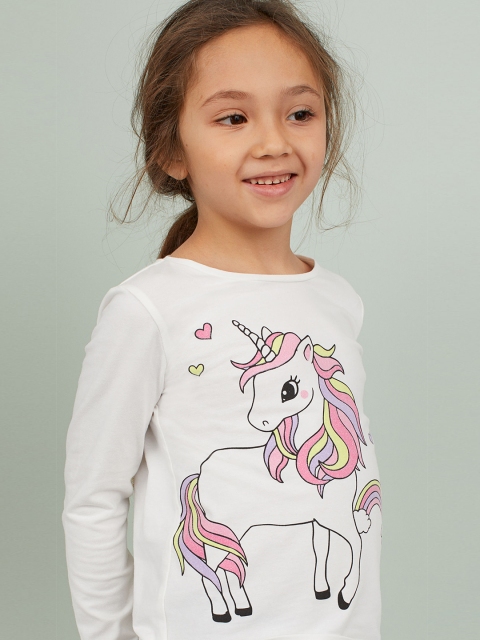 

H&M Girls White Printed Jersey Top