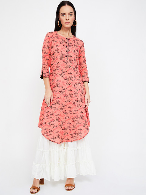 

Melange by Lifestyle Women Coral & Black Printed A-Line Kurta