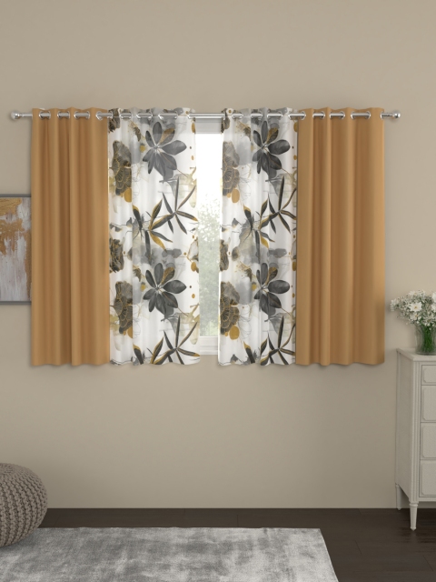 

ROSARA HOME Black & Brown Printed Set of 4 Black Out Window Curtains