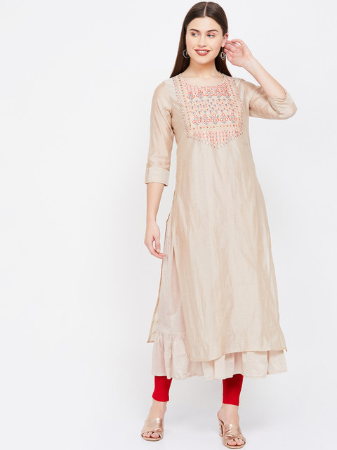 

Melange by Lifestyle Women Beige Embroidered A-Line Kurta