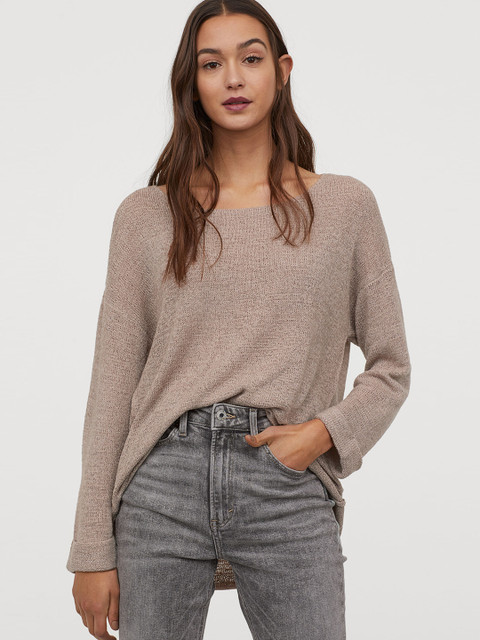 

H&M Women Brown Solid Loose-Knit Jumper