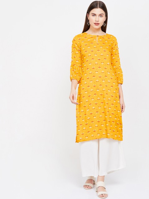 

Melange by Lifestyle Women Mustard Printed Straight Kurta