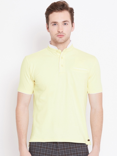 

JUMP USA Men Yellow Colourblocked Mandarin Collar T-shirt
