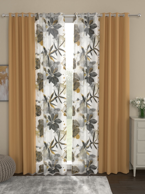 

ROSARA HOME Black & Brown Printed Set of 4 Door Curtains