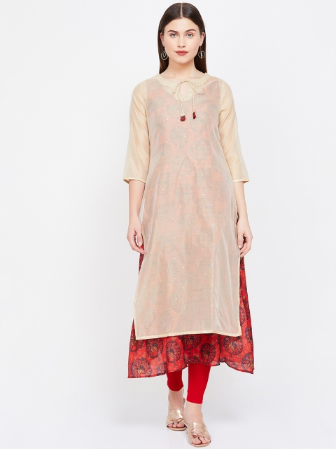 

Melange by Lifestyle Women Beige & Red Printed A-Line Kurta