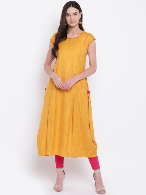 

Be Indi Women Mustard Yellow Embroidered A-Line Kurta