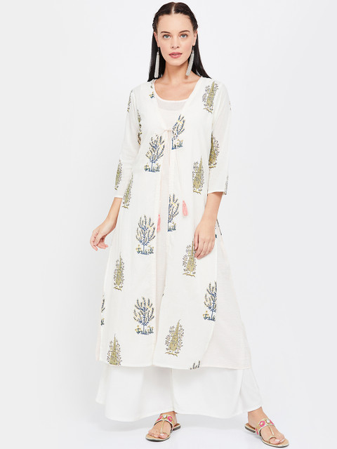 

Melange by Lifestyle Women White & Blue Printed A-Line Kurta