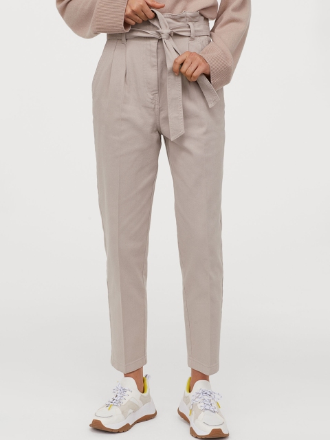 

H&M Women Beige Solid Paper Bag Trousers