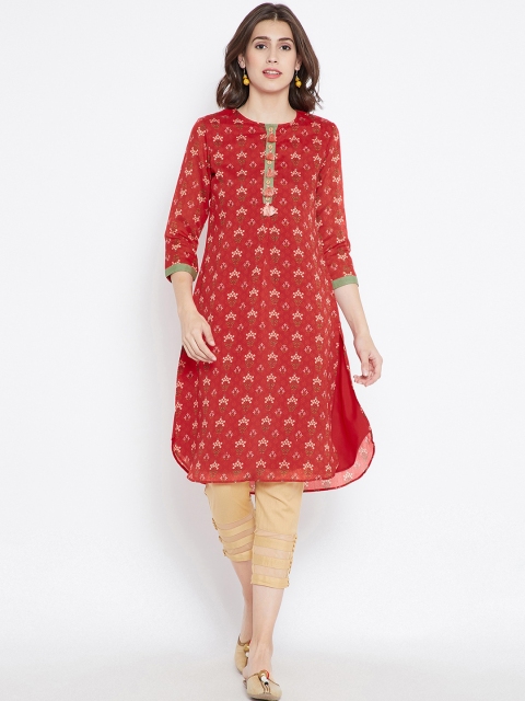 

Be Indi Women Red Printed Straight Kurta