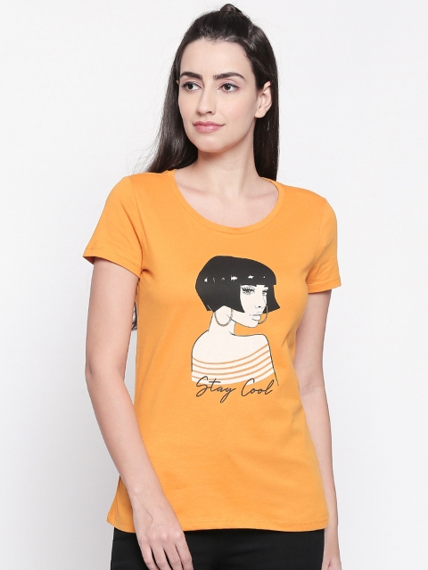 

Honey by Pantaloons Women Yellow Printed Round Neck T-shirt
