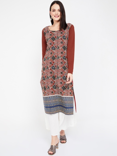 

Melange by Lifestyle Women Brown & White Printed Straight Kurta