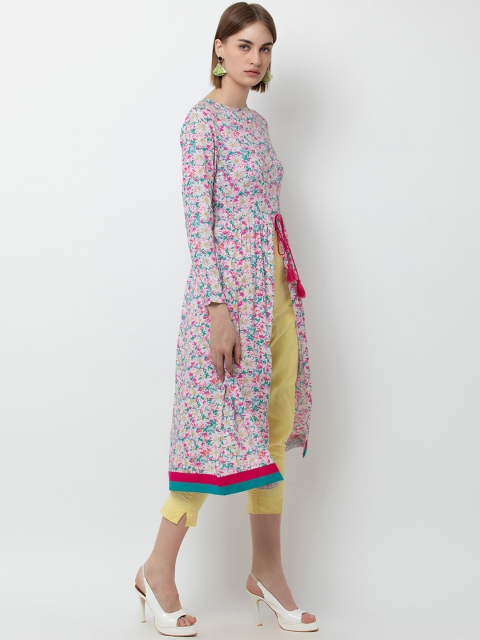 

DODO & MOA Women White And Pink Printed A-Line Kurta