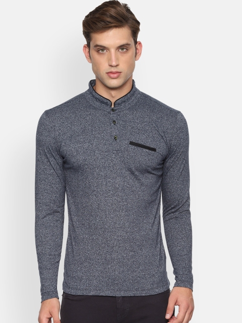 

V Dot Men Grey Printed Mandarin Collar T-shirt