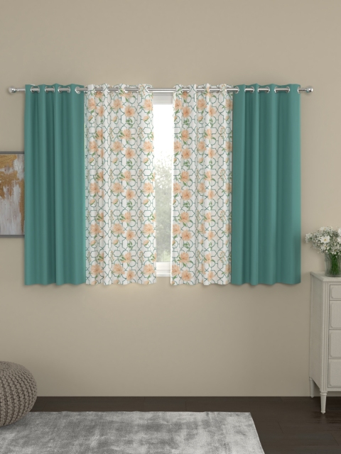 

ROSARA HOME Sea Green & Orange Set of 4 Window Curtains