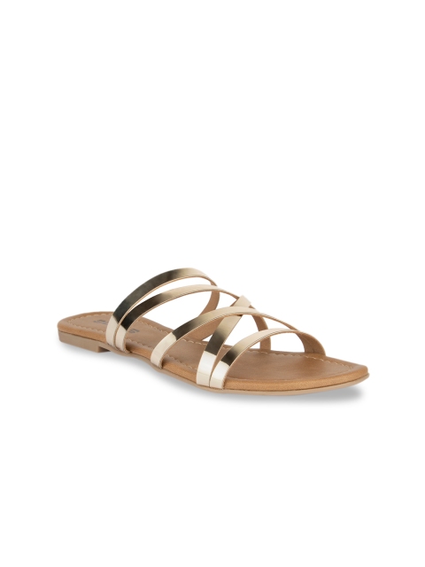 

SOLES Women Gold-Toned Solid Open Toe Flats