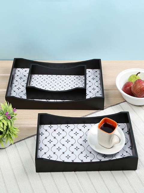 

Crayton Set of 3 Multicolored MDF Rectangular Serving Tray, White