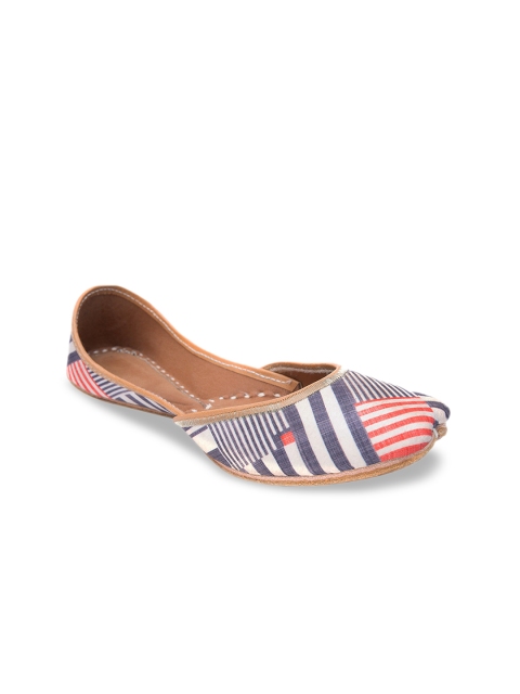 

Jivaana Women Grey & White Striped Nadie Maze Leather Mojaris