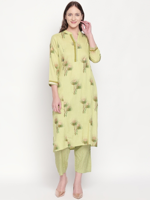 

ZRI Women Green Printed Kurta with Harem Pants
