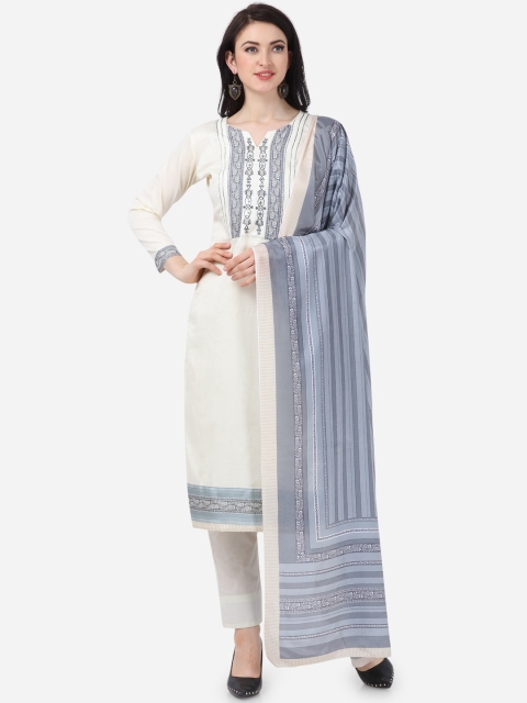 

DIVASTRI White & Blue Pure Cotton Printed Unstitched Dress Material