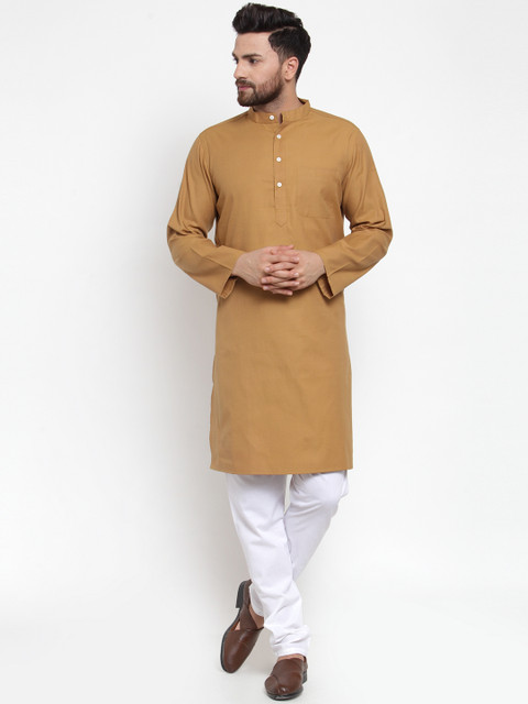

NEUDIS Men Brown & White Solid Kurta with Churidar