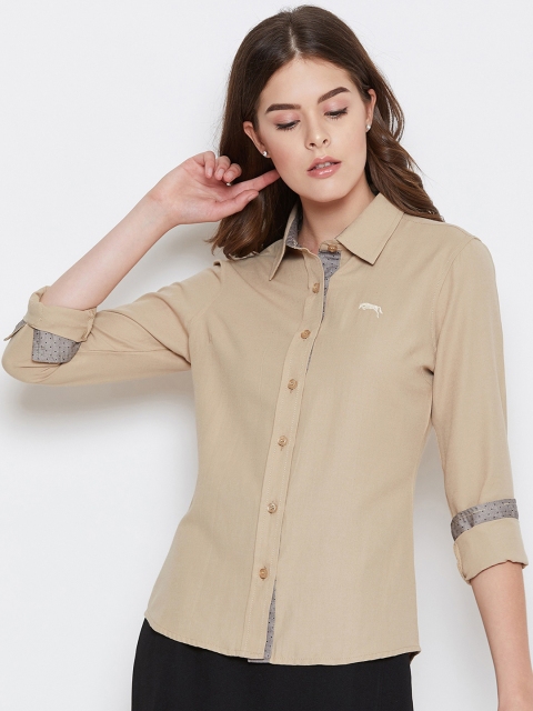 

JUMP USA Women Beige Slim Fit Solid Casual Shirt