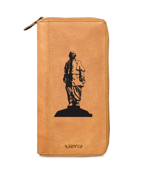 

ABYS Unisex Tan Brown & Black Printed Leather Three Fold Wallet