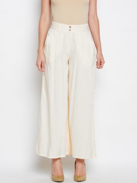 

Be Indi Women Cream-Coloured Solid Flared Palazzos