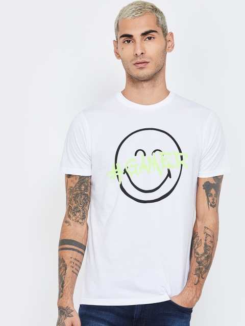 

Smiley World Men White Printed Round Neck T-shirt