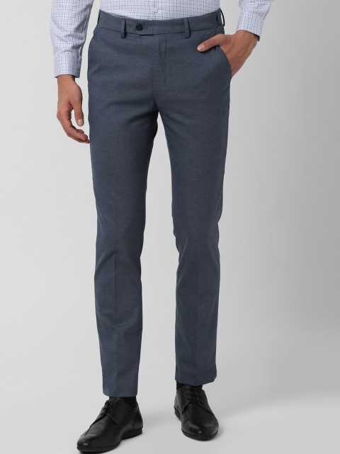 

Peter England Men Navy Blue Slim Fit Self Design Formal Trousers