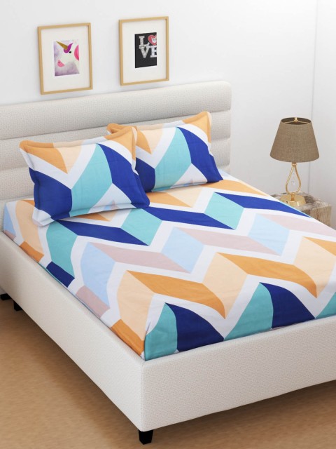 

XtroMac Multicoloured Geometric 104 TC Polycotton 1 Queen Bedsheet with 2 Pillow Covers, Multi