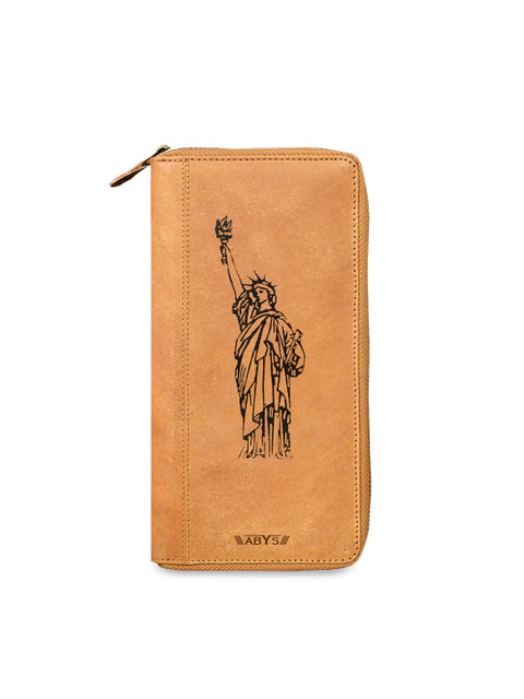 

ABYS Unisex Tan Brown & Black Printed Leather Three Fold Wallet