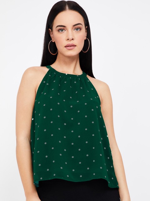 

Bossini Women Green Printed Styled Back Top