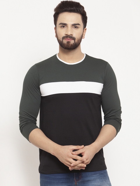 Kalt Men Green & Black Colourblocked Round Neck T-shirt