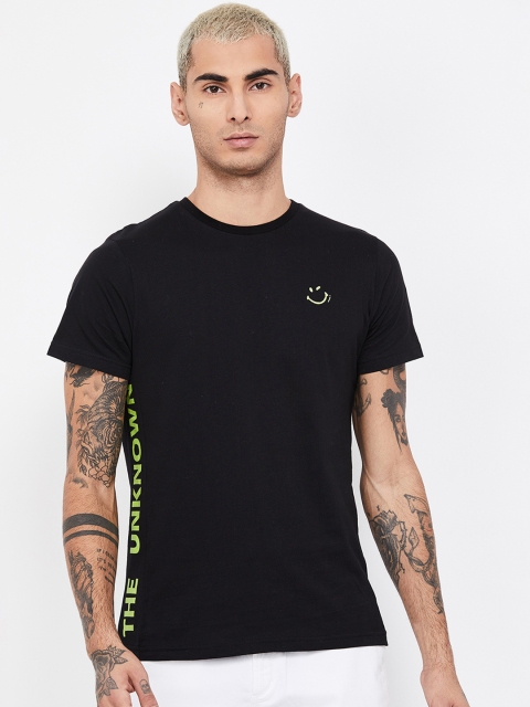 

Smiley World Men Black Printed Round Neck T-shirt