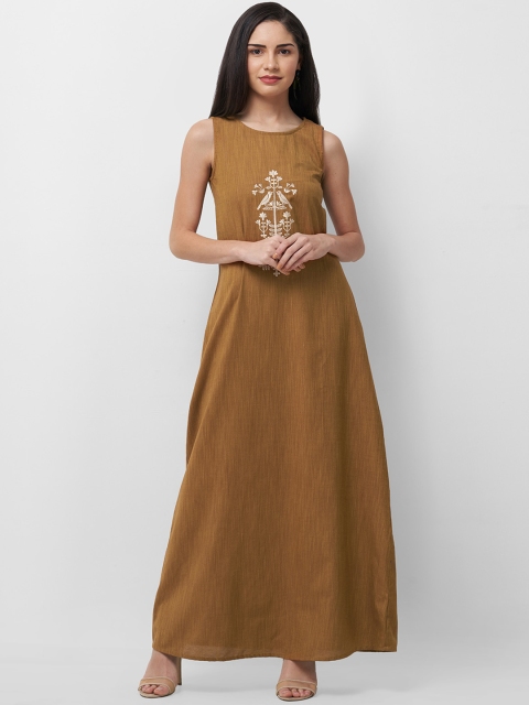 

Fusion Beats Women Brown Embroidered Maxi Dress