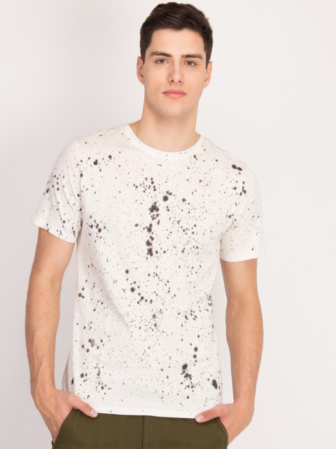 

LA LOFT Men White & Brown Printed Round Neck T-shirt