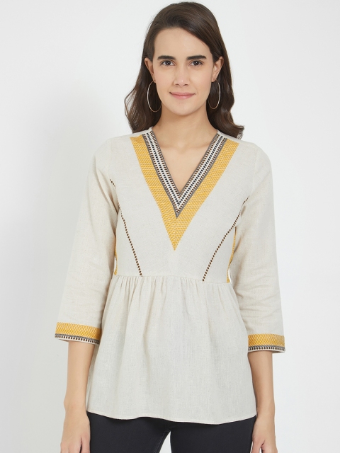 

Fusion Beats Women Beige & Yellow Solid Peplum Top