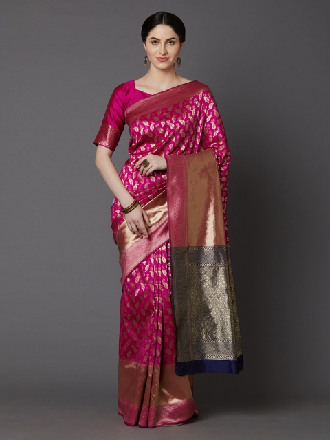 

Mitera Pink & Gold-Toned Silk Blend Woven Design Banarasi Saree