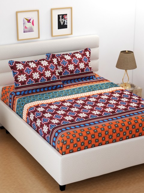 

XtroMac Multicoloured Ethnic Motifs 104 TC Polycotton 1 Queen Bedsheet with 2 Pillow Covers, Multi